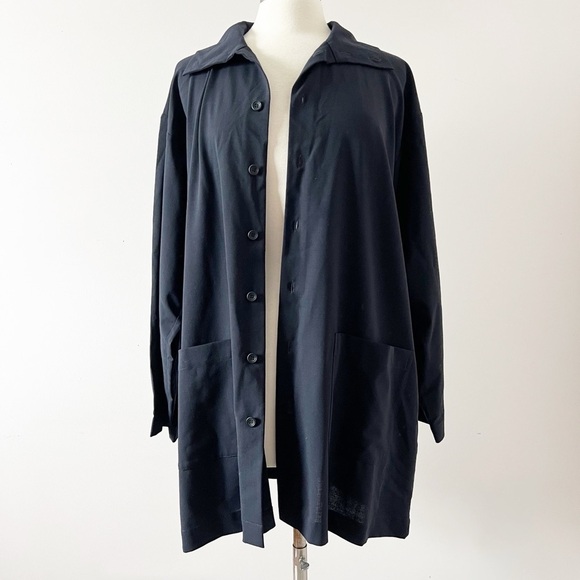 Eskandar Stand Up High Neck Collar Wool Shirt Tunic Jacket Size 1 Oversized - Picture 4 of 9